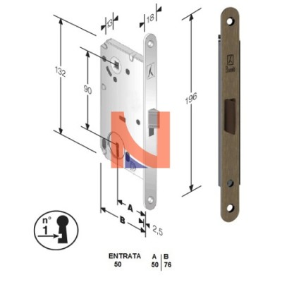 Serratura meccanica B-Split mod.P60 colore Bronzo -patent- art. 48P60150+E