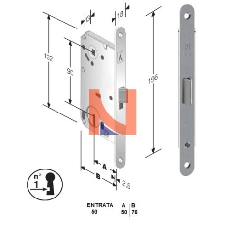 Serratura meccanica B-Split mod.P60 colore Cromo Opaco -patent- art. 48P601509E