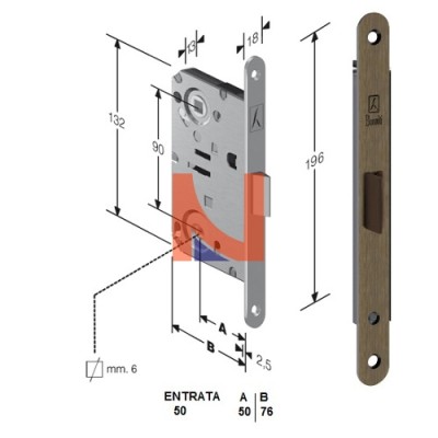 Serratura meccanica B-Bitter mod.T61 colore Bronzo -versione bagno- art. 48T61050ME