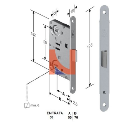Serratura meccanica B-Bitter mod.T61 colore Cromo Lucido -bagno-  art. 48T61050CE