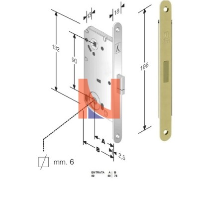 Serratura magnetica B-Smart mod.D66 colore Ottone Lucido -bagno-  art. 48D6605013