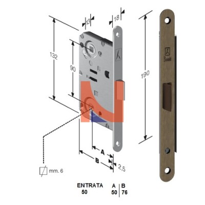 Serratura meccanica B-Bitter mod.T51 colore Bronzo -bagno-   art. 48T51050ME