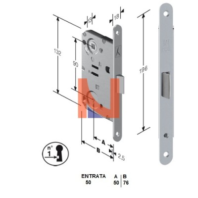 Serratura meccanica B-Bitter mod.T60 colore Cromo Lucido -patent-  art. 48T60150CE