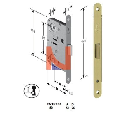 Serratura meccanica B-Bitter mod.T60 colore Ottone Lucido -patent-  art.  48T601501E