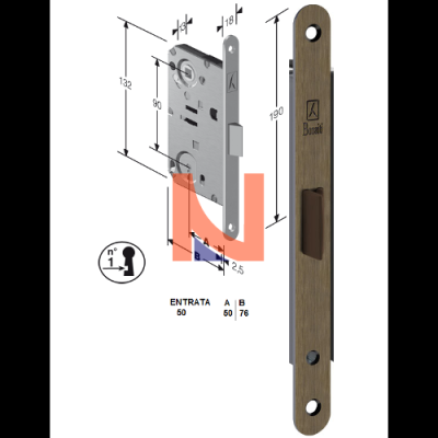 Serratura meccanica B-Bitter mod.T50 colore Bronzo -patent-  art. 48T50150ME