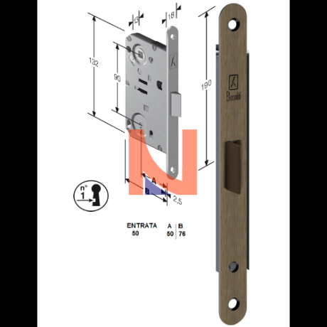Serratura meccanica B-Bitter mod.T50 colore Bronzo -patent-  art. 48T50150ME