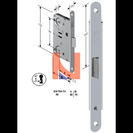 Serratura meccanica B-Bitter mod.T50 colore Cromo Lucido -patent-  art. 48T50150CE