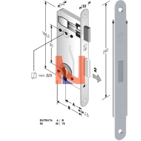 Serratura magnetica B-Evo mod.E90 colore Cromo Lucido -cilindro-  art. 48E90350CE