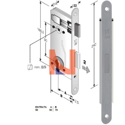 Serratura magnetica B-Evo mod.E90 colore Cromo Satinato -cilindro-  art.48E903508E