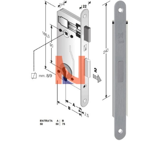 Serratura magnetica B-Evo mod.E90 colore Cromo Satinato -cilindro-  art.48E903508E