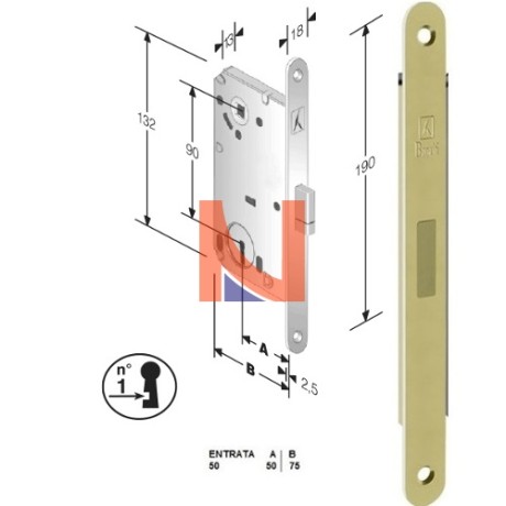 Serratura magnetica B-Smart mod.D60 colore Ottone Lucido -patent-  art. 48D601501E