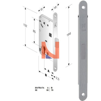 Serratura magnetica B-forty mod.N69 colore Cromo Satinato.   art. 48N690508E