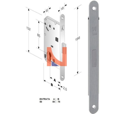 Serratura magnetica B-forty mod.N69 colore Cromo Satinato.   art. 48N690508E