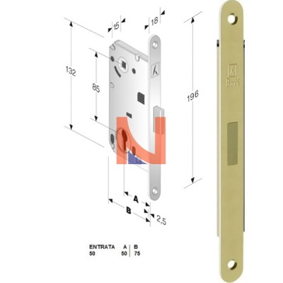 Serratura magnetica B-forty mod.N69 colore Ottone Lucido.  art. 48N690501E