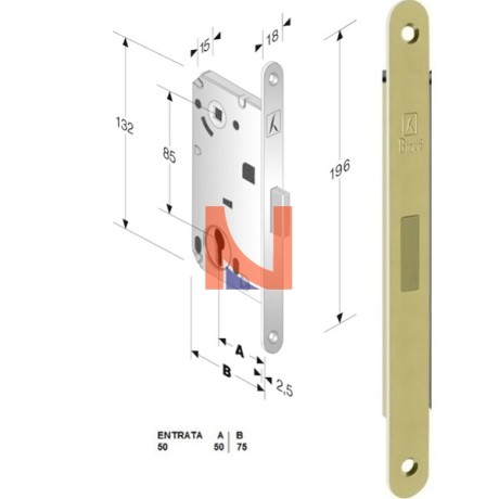 Serratura magnetica B-forty mod.N69 colore Ottone Lucido.  art. 48N690501E