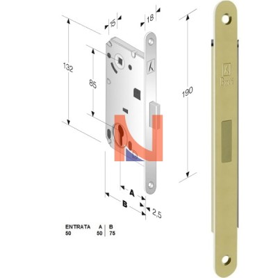 Serratura magnetica B-forty mod.N68 colore Ottone Lucido.  art. 48N680501E