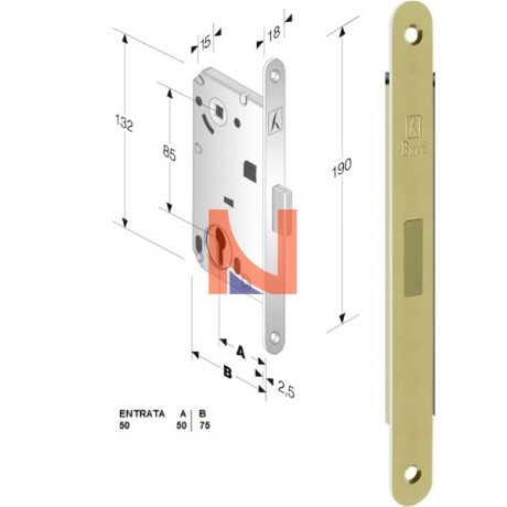 Serratura magnetica B-forty mod.N68 colore Ottone Lucido.  art. 48N680501E
