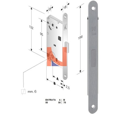 Serratura magnetica B-forty mod.N67 colore Cromo Satinato.  art. 48N670508E