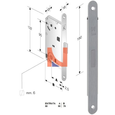 Serratura magnetica B-forty mod.N62 colore Cromo Satinato  art. 48N620508E