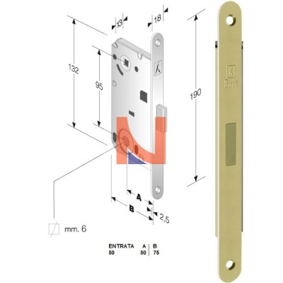 Serratura magnetica B-forty mod.N62 colore Ottone Lucido. art. 48N620501E