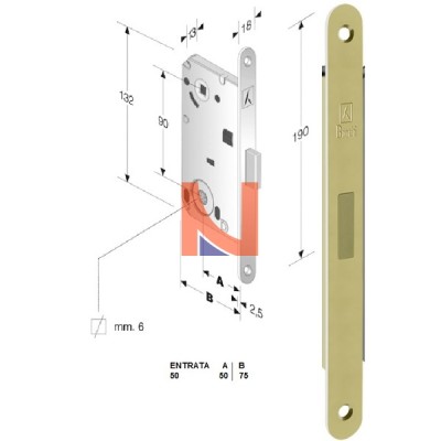 Serratura magnetica B-forty mod.N61 colore Ottone Lucido  art. 48N610501E