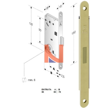 Serratura magnetica B-forty mod.N61 colore Ottone Lucido  art. 48N610501E