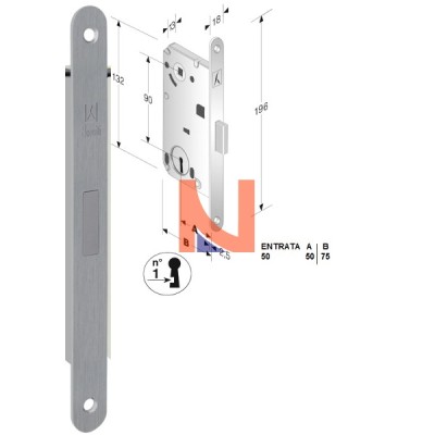 Serratura magnetica B-forty mod.N65 colore Cromo Satinato  art. 48N651508E