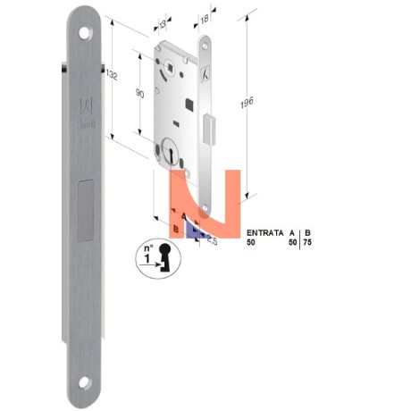 Serratura magnetica B-forty mod.N65 colore Cromo Satinato  art. 48N651508E