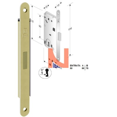 Serratura magnetica B-forty mod.N65 colore Ottone Lucido  art. 48N651501E