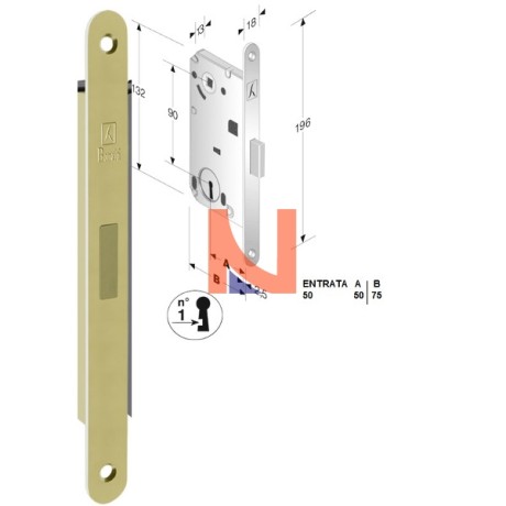 Serratura magnetica B-forty mod.N65 colore Ottone Lucido  art. 48N651501E