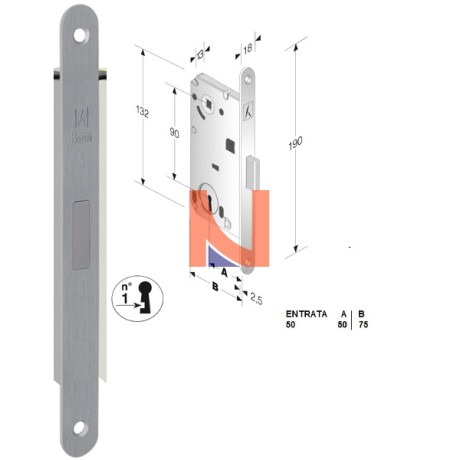 Serratura magnetica B-forty mod.N60 colore Cromo Satinato  art. 48N601508E