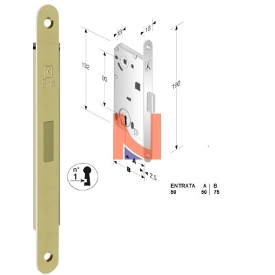 Serratura magnetica B-forty mod.N60 colore Ottone lucido