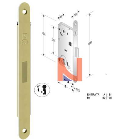 Serratura magnetica B-forty mod.N60 colore Ottone lucido