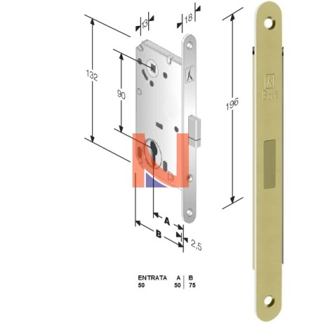 Serratura magnetica B-Smart mod.D69 colore Ottone Lucido -cilindro-