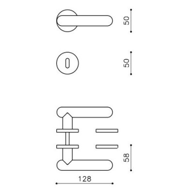 MANIGLIA PER PORTA INTERNA SERIE BOMA CON ROSETTA E BOCCHETTA TONDA FORO CHIAVE PATENT – BIANCO
