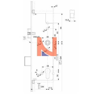 SCATOLA SERRATURA Z-TS COMANDO CILINDRO E50 INT 85 ZINCATO