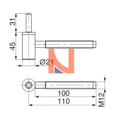 CARDINE A MURO CON PERNO A SFILARE E RONDELLA DI SICUREZZA, L 110 MM, NERO OPACO