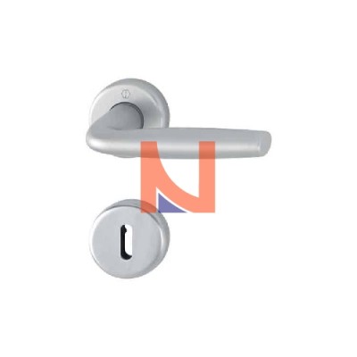 Maniglia per porte interne Milos con serratura normale, con rosetta tonda e bocchetta foro Patent in Alluminio colore Cromo Sati