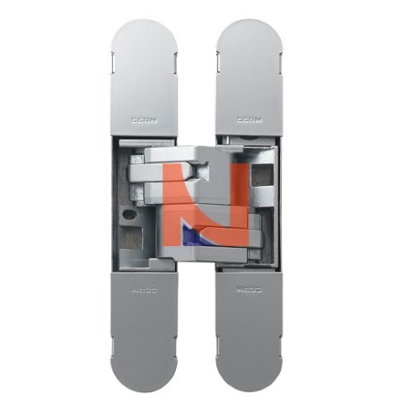 CERNIERA INVISIBILE A SCOMPARSA PER PORTE, REGOLABILE 3D, 134X24 MM, PORTATA 40-60 KG, FINITURA NICHELATO