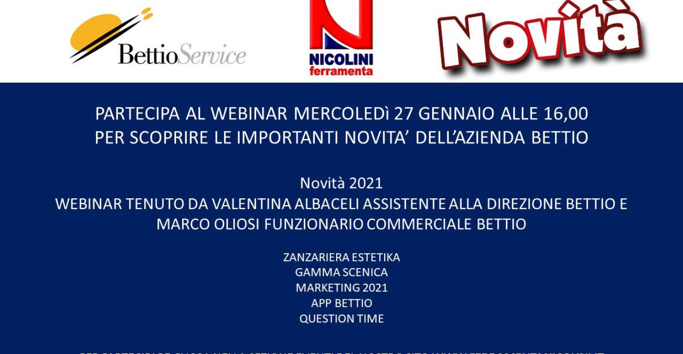 Webinar Novità Bettio 2021