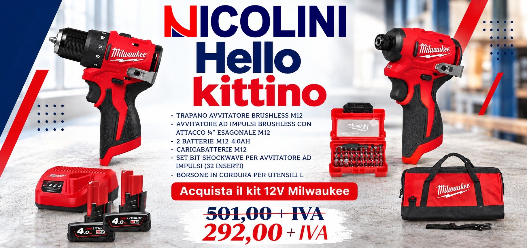 Kit 12V Milwaukee - 292,00 + IVA