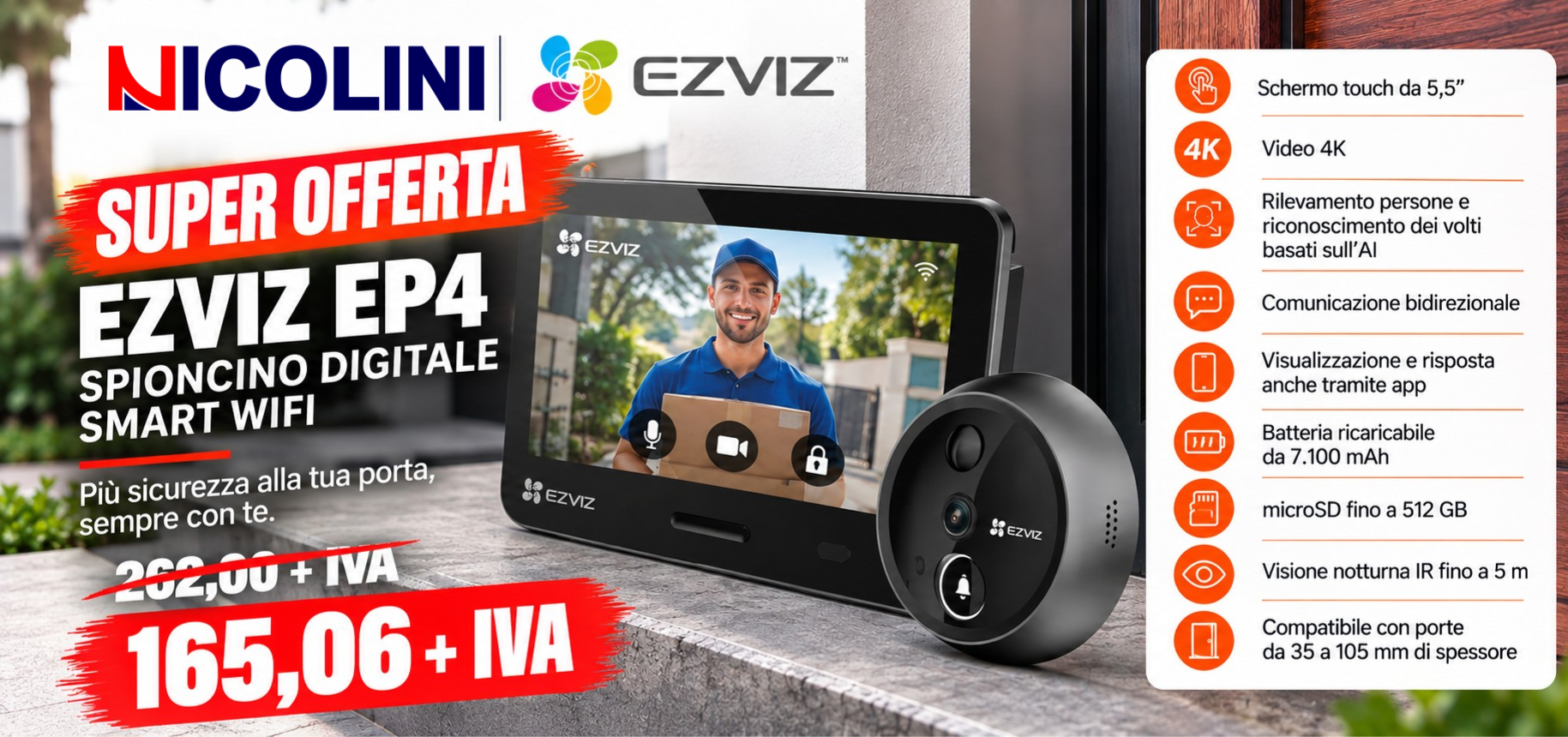 Ezviz EP4 Spioncino digitale Smart Wi-Fi - 165,06 + IVA