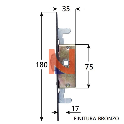 Cremonese per finestra 1/2 giro bronzo